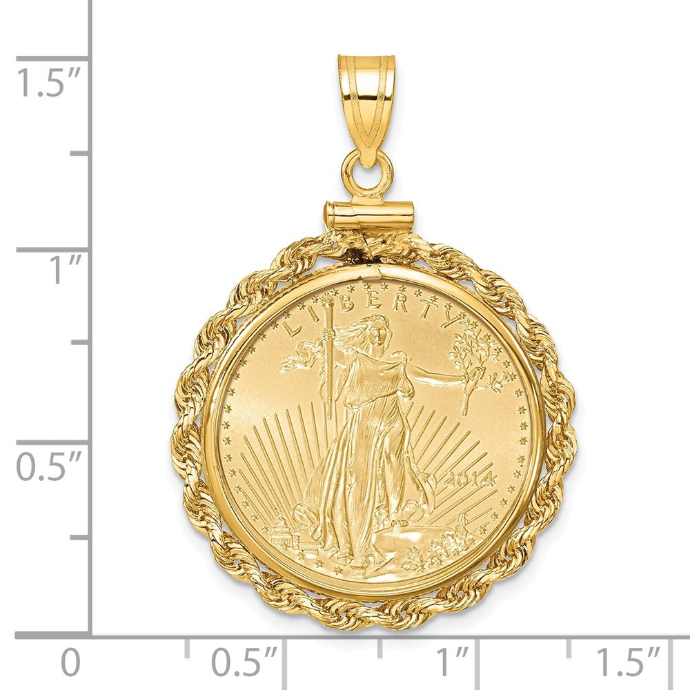 Wideband Distinguished Coin Jewelry 14k Polished Rope Mounted 1/4oz American Eagle Screw Top Coin Bezel Pendant