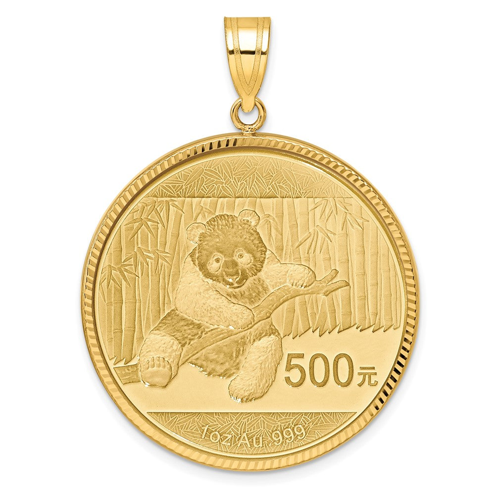 Wideband Distinguished Coin Jewelry 14ky Diamond-cut Prong Mounted 1oz Panda Coin Bezel Pendant