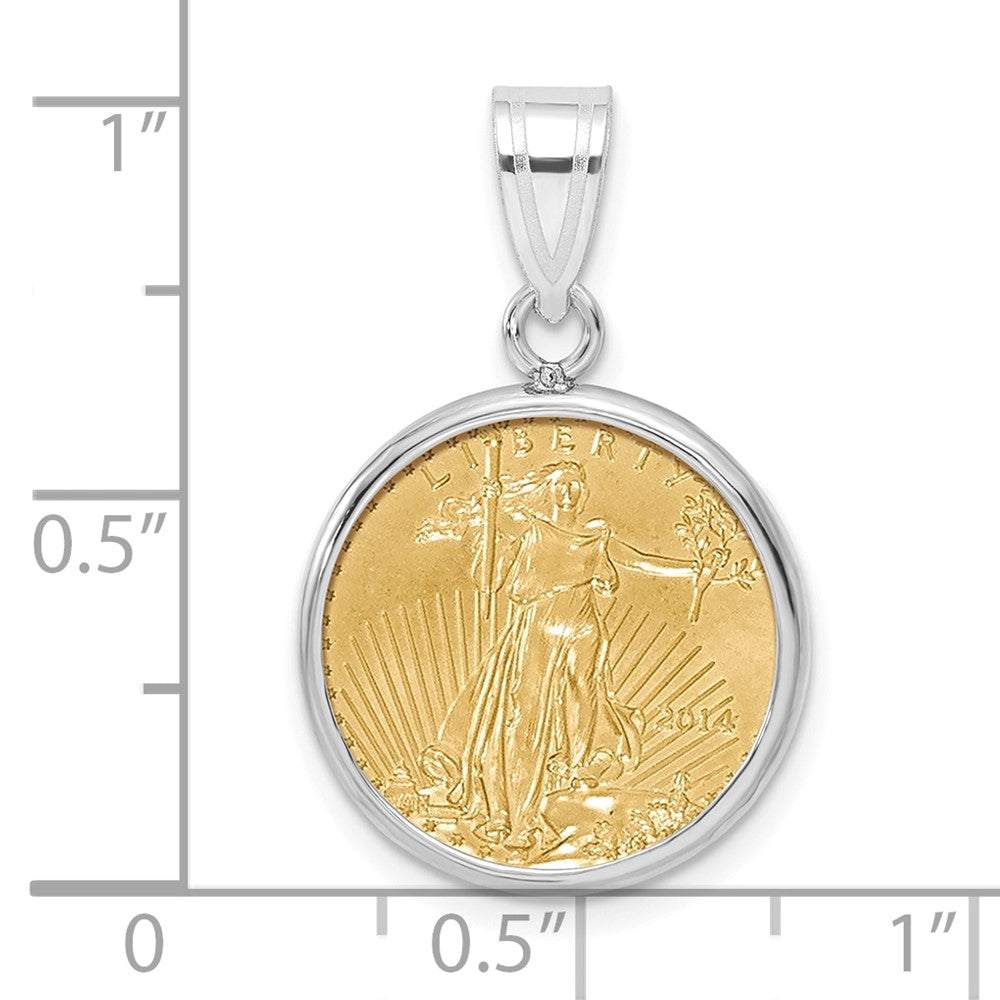 Wideband Distinguished Coin Jewelry 14k White Gold Polished Mounted 1/10oz American Eagle Prong Coin Bezel Pendant