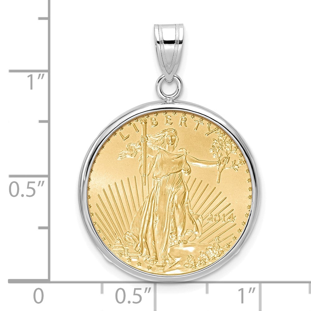 Wideband Distinguished Coin Jewelry 14k White Gold Polished Mounted 1/4oz American Eagle Prong Coin Bezel Pendant