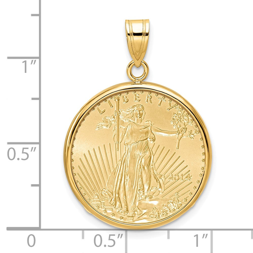 Wideband Distinguished Coin Jewelry 14k Polished Mounted 1/4oz American Eagle Prong Coin Bezel Pendant