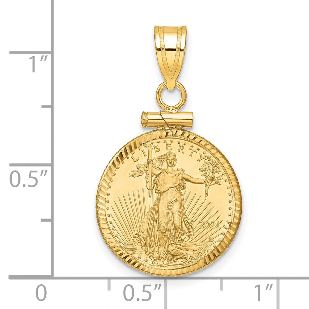 Wideband Distinguished Coin Jewelry 14ky Diamond-cut Screw Top Mounted 1/10oz American Eagle Coin Bezel Pendant