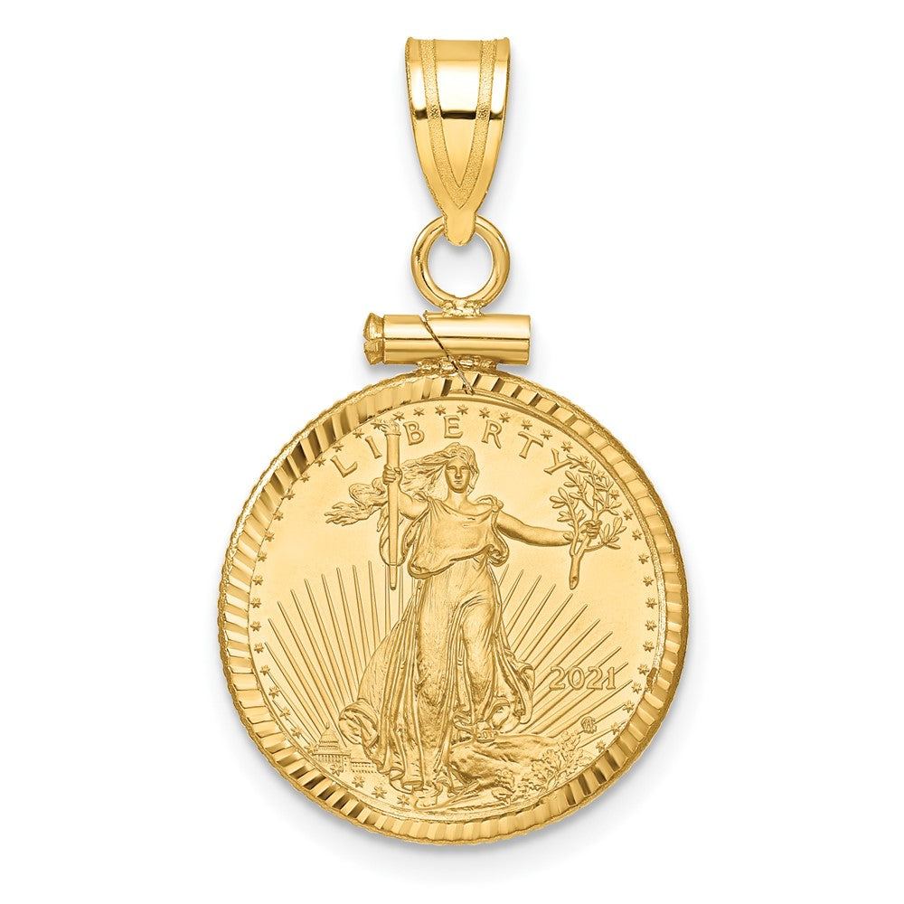 Wideband Distinguished Coin Jewelry 14ky Diamond-cut Screw Top Mounted 1/10oz American Eagle Coin Bezel Pendant
