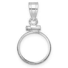Wideband Distinguished Coin Jewelry 14k White Gold Polished and Diamond-cut 13.0mm x 1.1mm Screw Top Coin Bezel Pendant