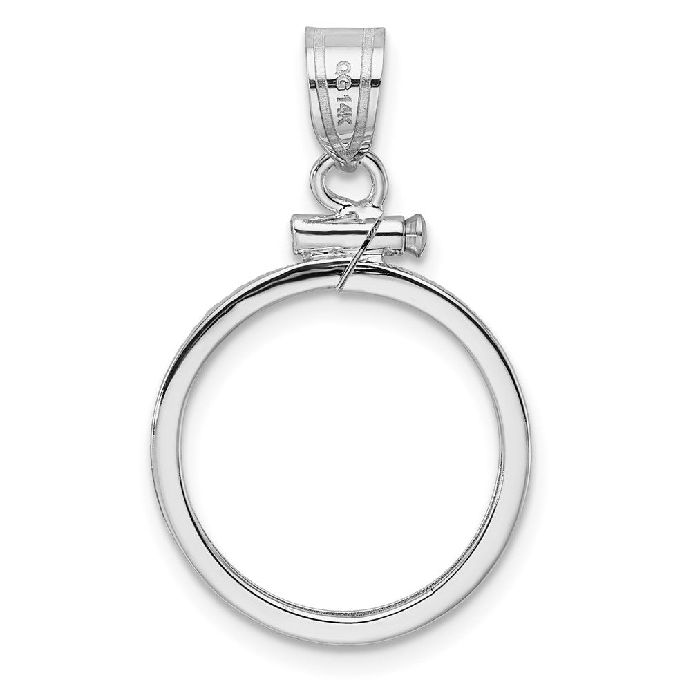 Wideband Distinguished Coin Jewelry 14k White Gold Polished and Diamond-cut 16.5mm x 1.35mm Screw Top Coin Bezel Pendant