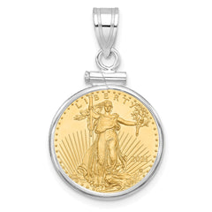 Wideband Distinguished Coin Jewelry 14k White Gold Polished Mounted 1/10oz American Eagle Screw Top Coin Bezel Pendant