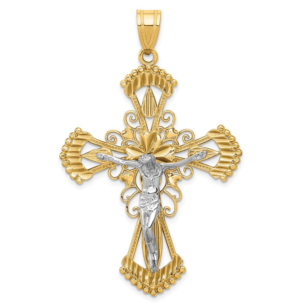 14k Two-tone Diamond-cut Crucifix Pendant - 4