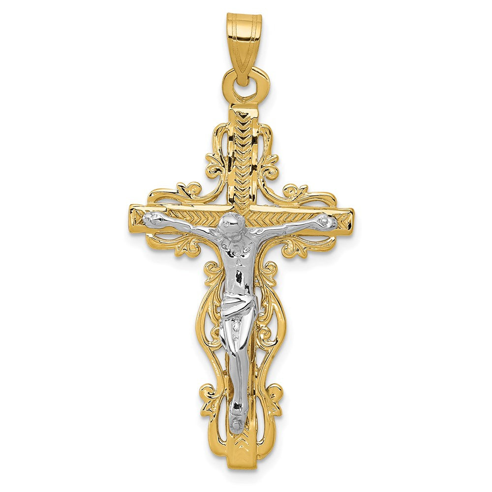 14k Two-tone Diamond-cut Crucifix Pendant - 5