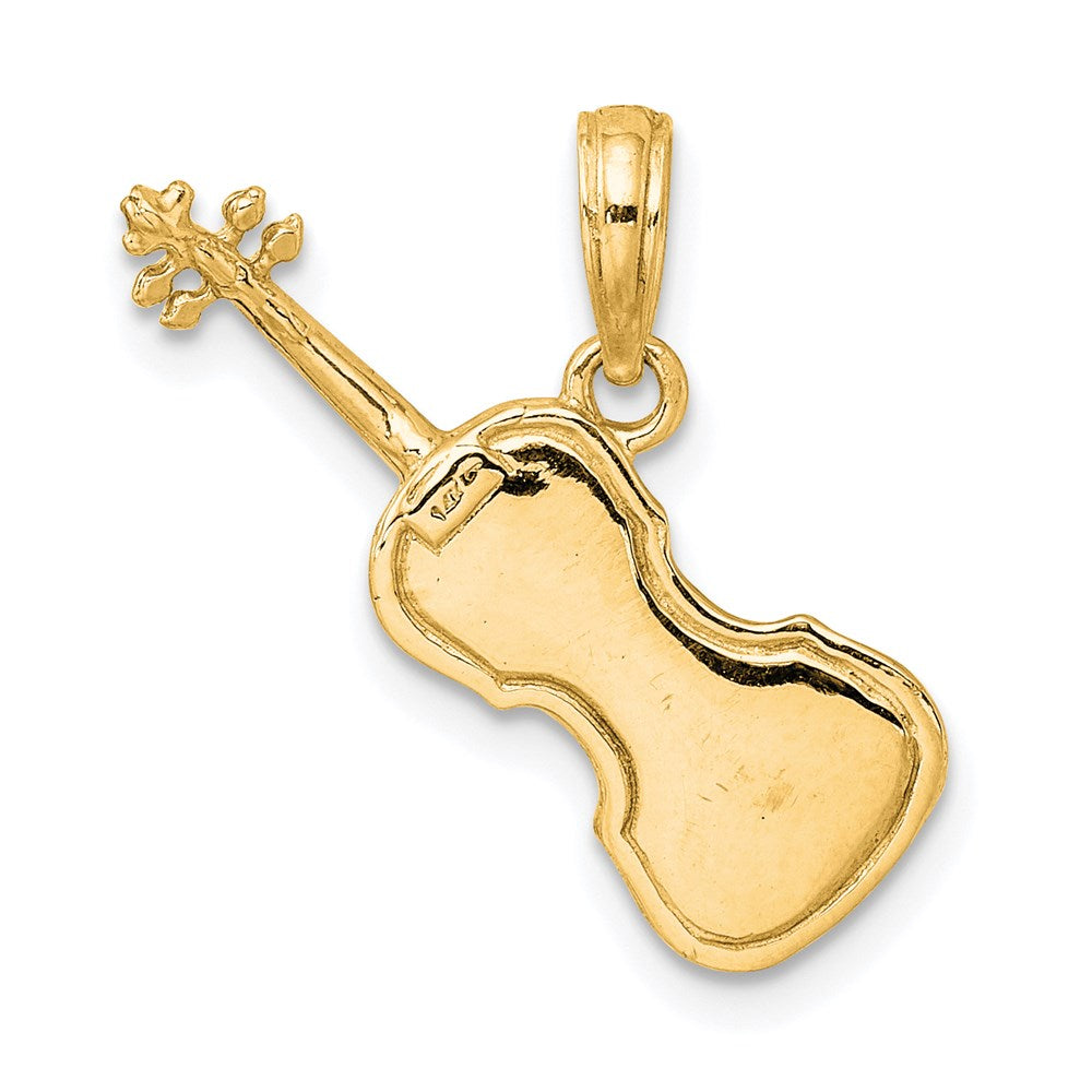 14K Polished Solid 3-D Violin Pendant