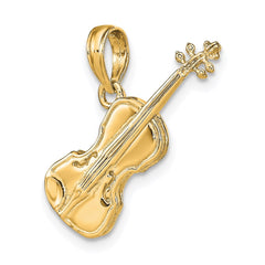 14K Polished Solid 3-D Violin Pendant