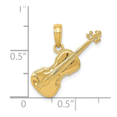 14K Polished Solid 3-D Violin Pendant