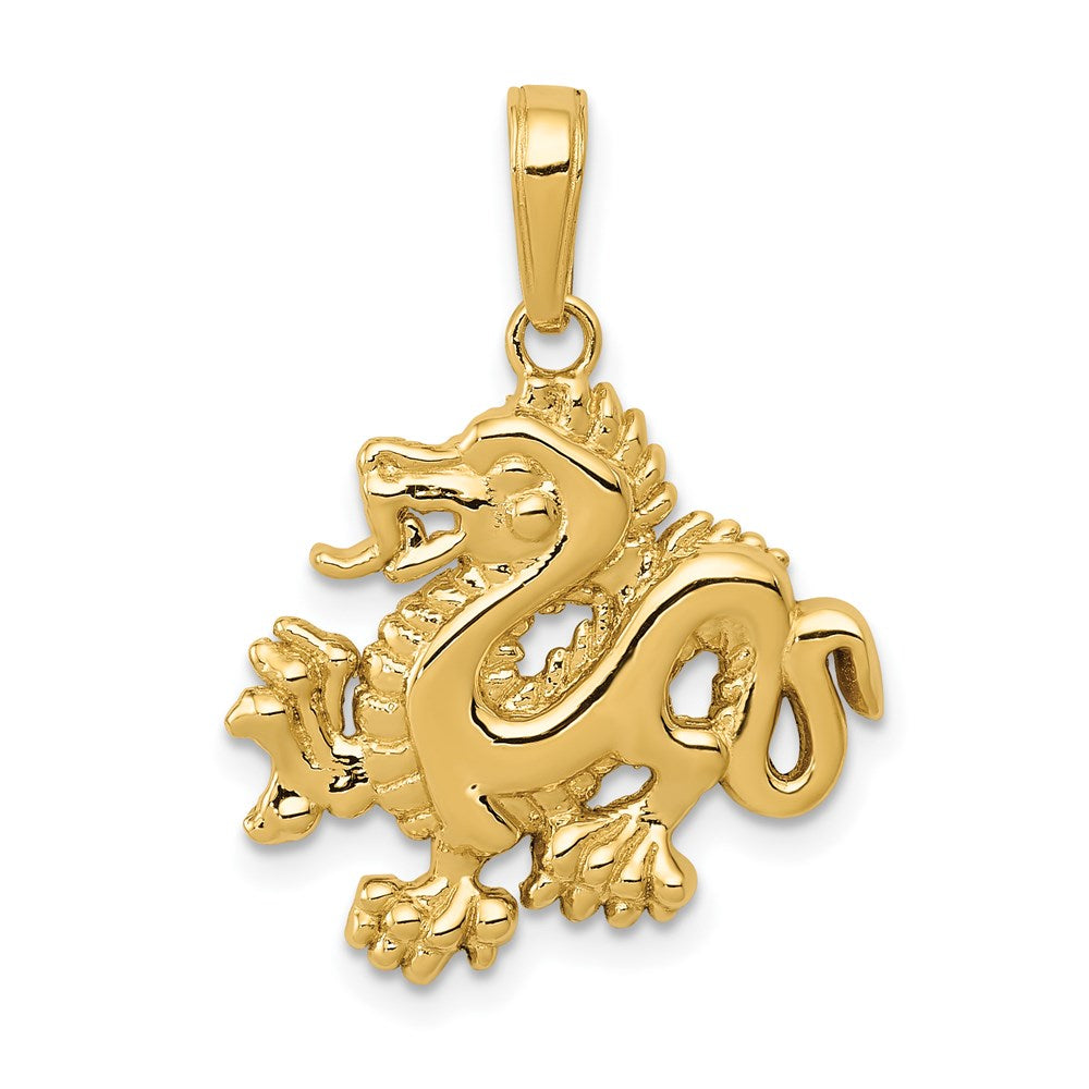 14k Solid Polished Dragon Pendant - 2