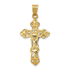 14k Two-tone Fleur De Lis Crucifix Pendant