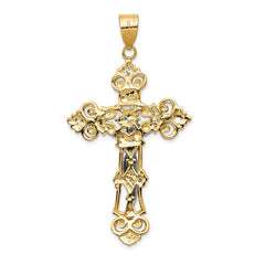 14k Two-tone INRI Fleur De Lis Crucifix Pendant - 3