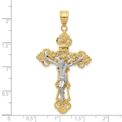 14k Two-tone INRI Fleur De Lis Crucifix Pendant - 3