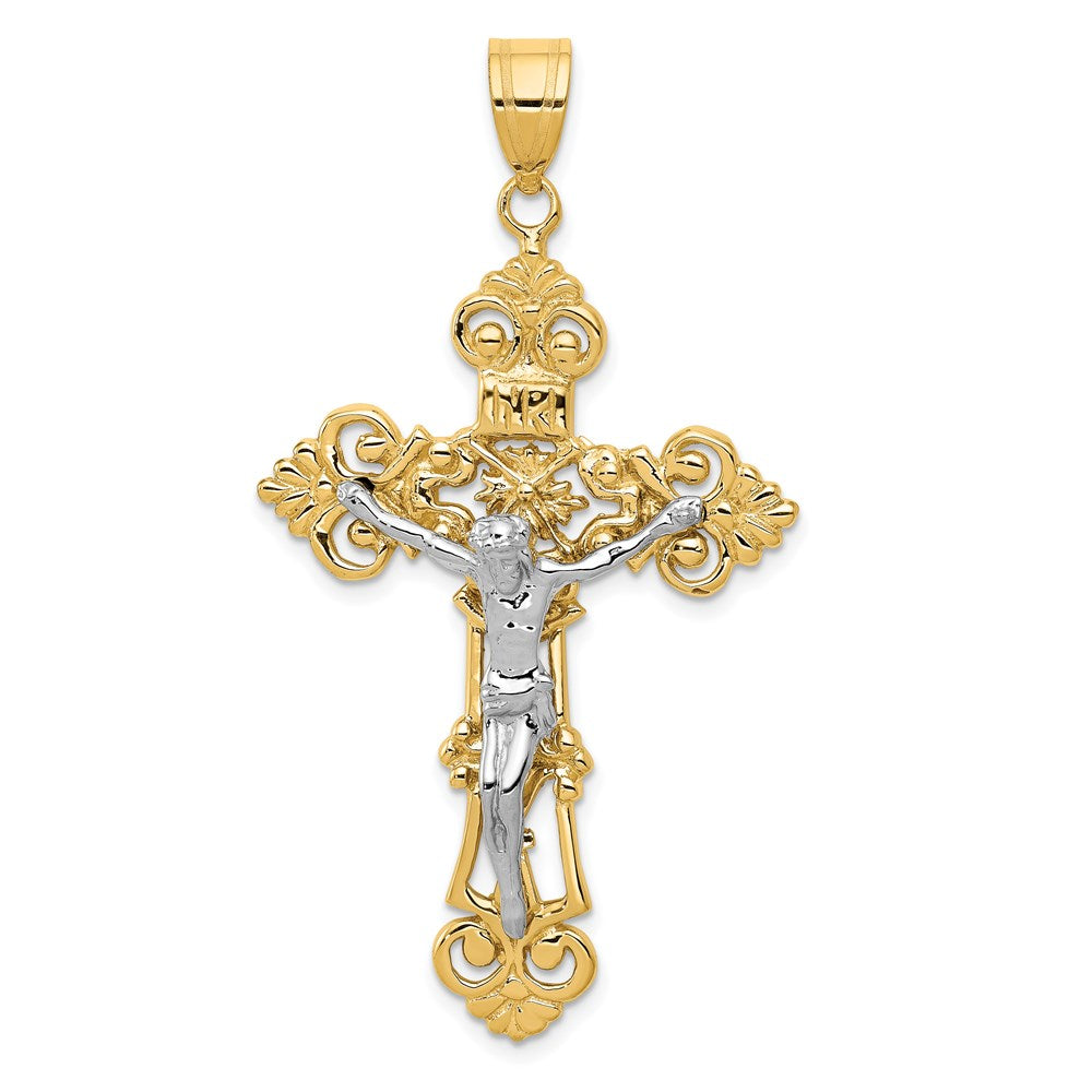 14k Two-tone INRI Fleur De Lis Crucifix Pendant - 3