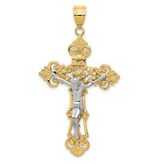 14k Two-tone INRI Fleur De Lis Crucifix Pendant - 3
