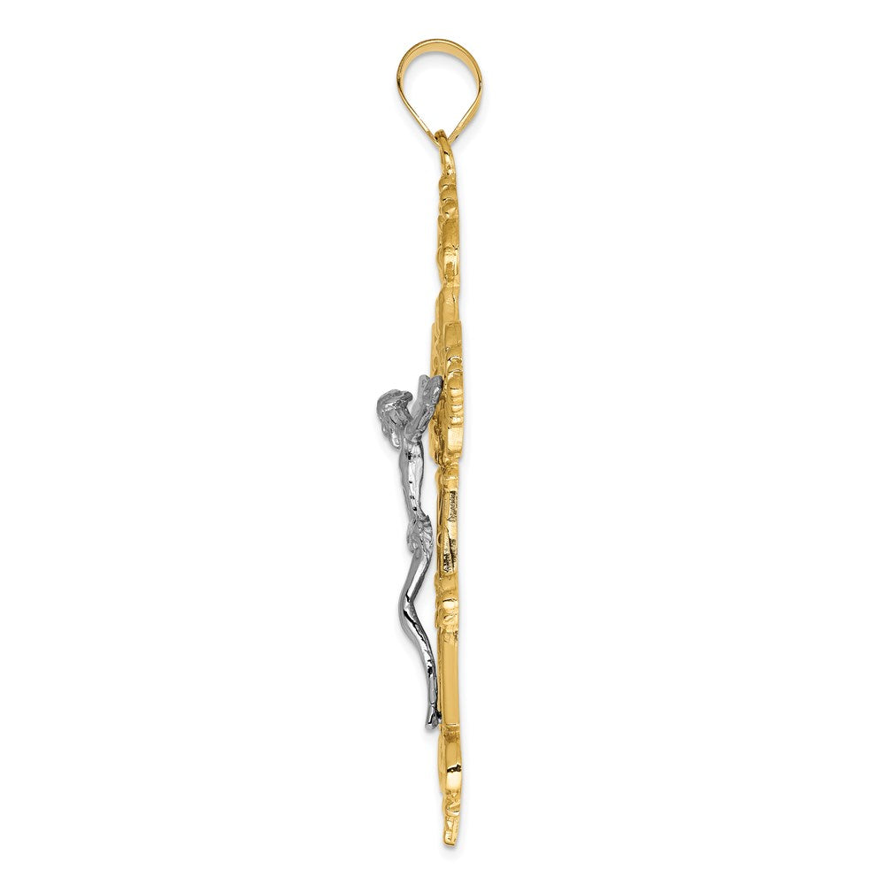 14k Two-tone INRI Fleur De Lis Crucifix Pendant - 2