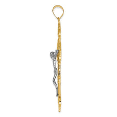 14k Two-tone INRI Fleur De Lis Crucifix Pendant - 2