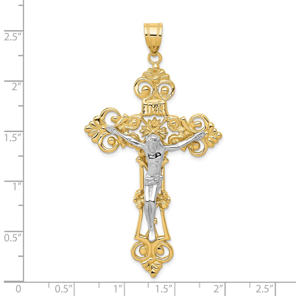 14k Two-tone INRI Fleur De Lis Crucifix Pendant - 2
