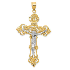 14k Two-tone INRI Fleur De Lis Crucifix Pendant - 2