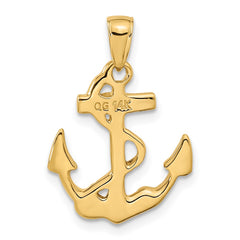 14k Solid Polished Anchor Pendant - 2