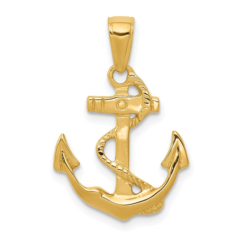 14k Solid Polished Anchor Pendant - 2