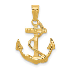 14k Solid Polished Anchor Pendant - 2