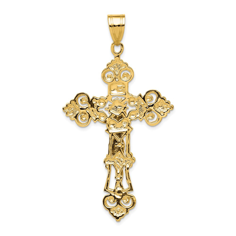 14k INRI Fleur De Lis Crucifix Pendant - 2