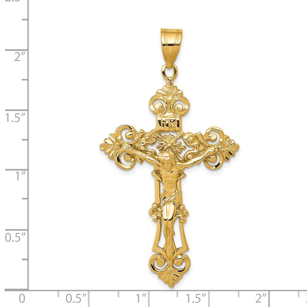 14k INRI Fleur De Lis Crucifix Pendant - 2