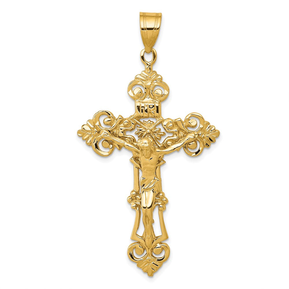 14k INRI Fleur De Lis Crucifix Pendant - 2