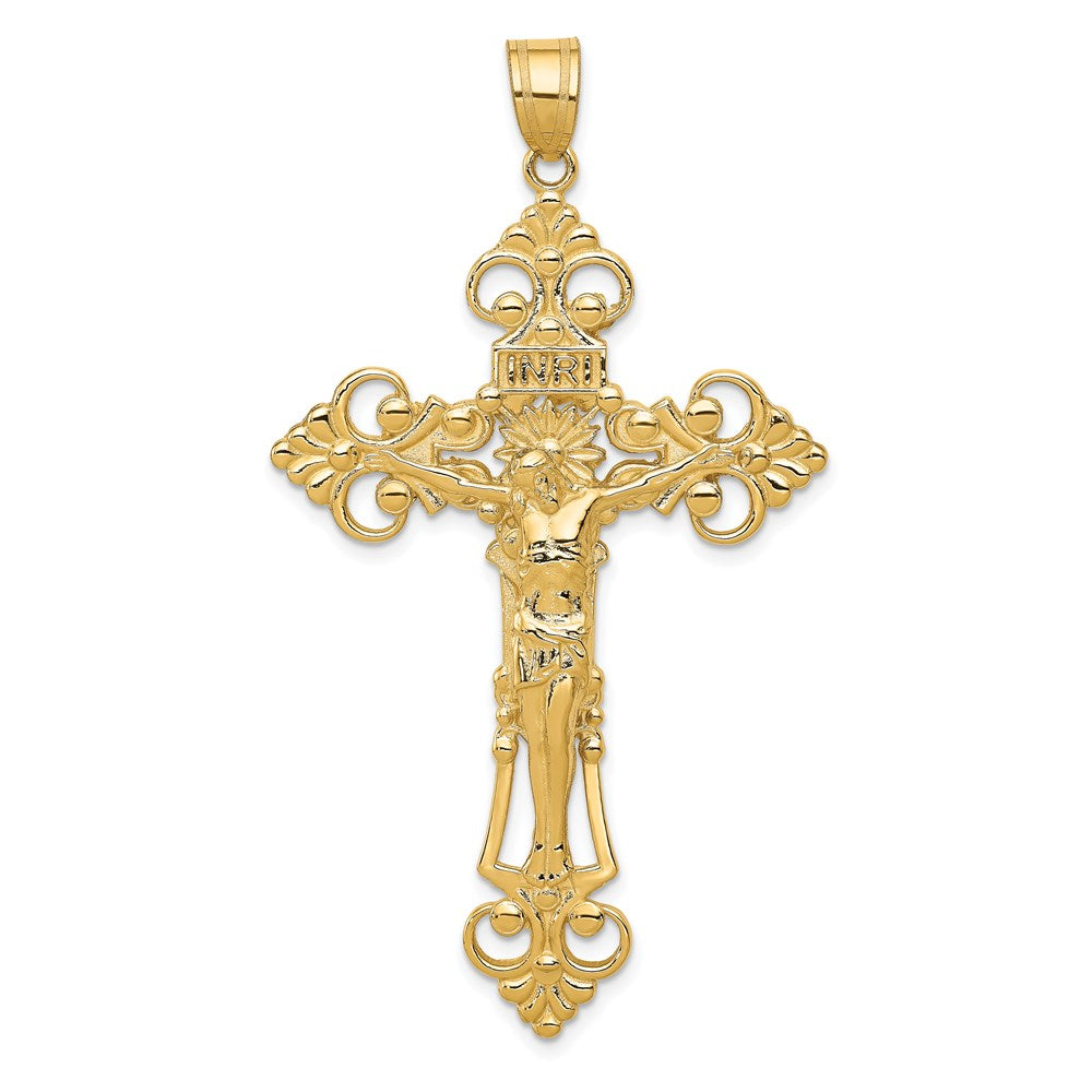 14k INRI Fleur De Lis Crucifix Pendant - 3