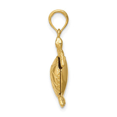 14K Solid Polished 3-D Moveable Turtle Pendant - 2