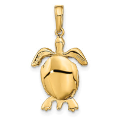 14K Solid Polished 3-D Moveable Turtle Pendant - 2