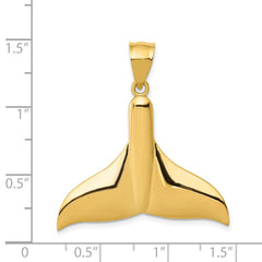 14k Solid Polished Large Whale Tail Pendant