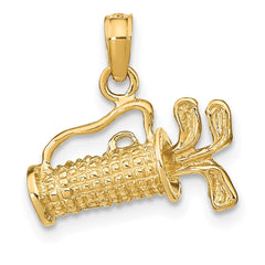 14K Solid Polished 3-D Golf Bag With Clubs Charm