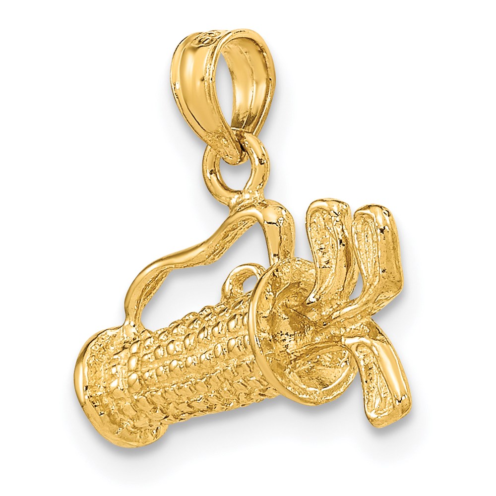 14K Solid Polished 3-D Golf Bag With Clubs Charm