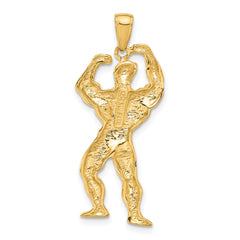 14k Solid Polished Weightlifter Pendant - 2