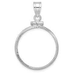 Wideband Distinguished Coin Jewelry 14k White Gold Polished and Diamond-cut 21.6mm x 1.7mm Screw Top Coin Bezel Pendant