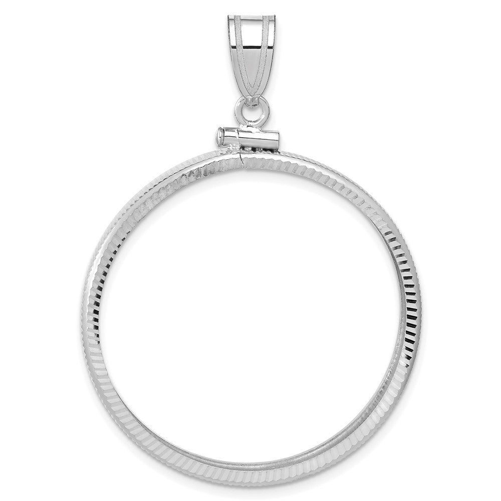 Wideband Distinguished Coin Jewelry 14k White Gold Polished and Diamond-cut 32.7mm x 3.00mm Screw Top Coin Bezel Pendant