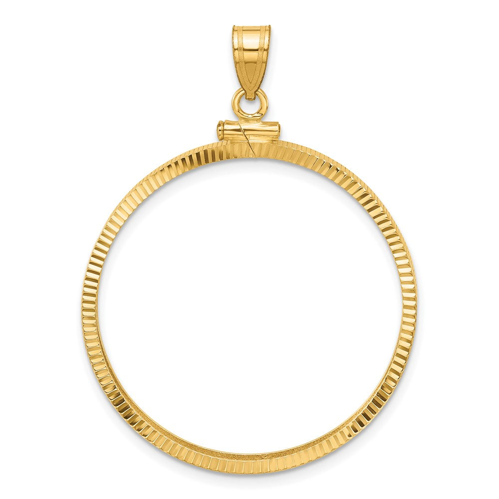 Wideband Distinguished Coin Jewelry 14k Polished and Diamond-cut 32.0mm x 2.85mm Screw Top Coin Bezel Pendant