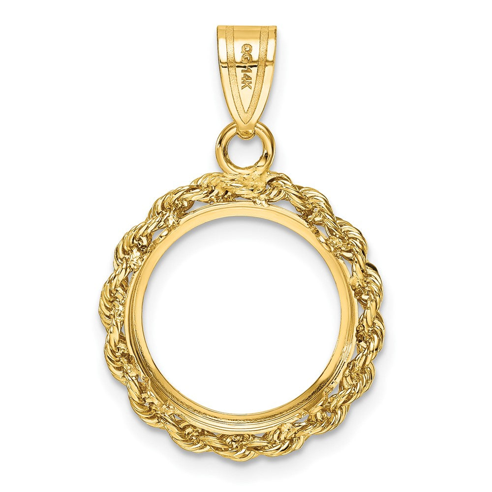 Wideband Distinguished Coin Jewelry 14k Diamond-cut with Rope 14.0mm Prong Coin Bezel Pendant