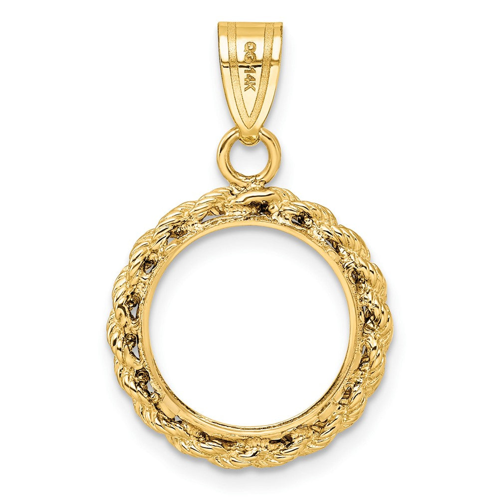 Wideband Distinguished Coin Jewelry 14k Polished Rope 14.0mm Prong Coin Bezel Pendant