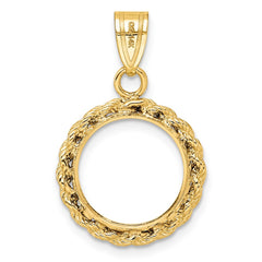 Wideband Distinguished Coin Jewelry 14k Polished Rope 14.0mm Prong Coin Bezel Pendant