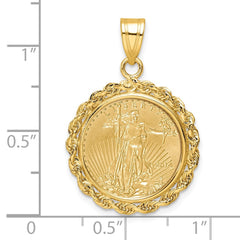 Wideband Distinguished Coin Jewelry 14k Polished Rope Mounted 1/10oz American Eagle Prong Coin Bezel Pendant