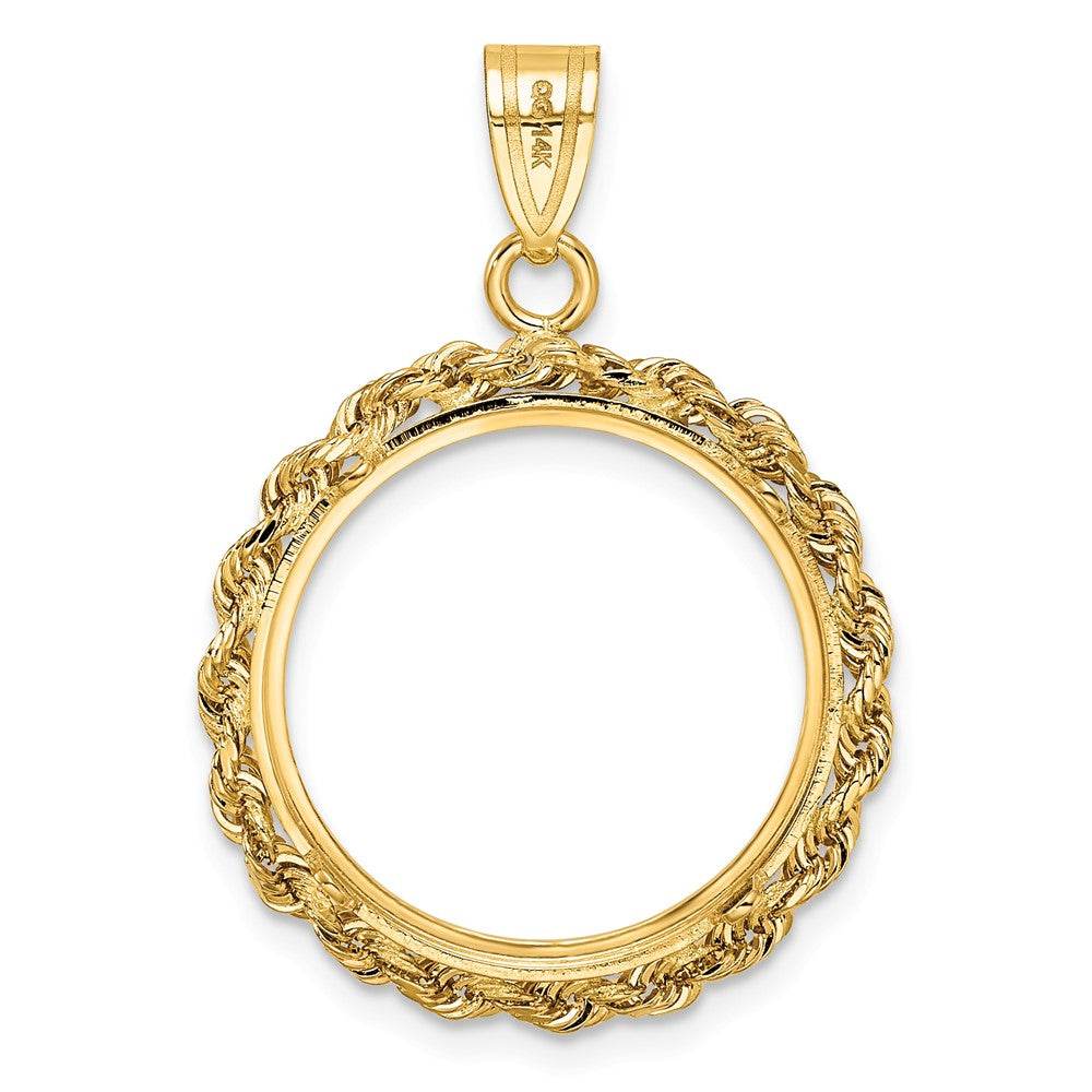 Wideband Distinguished Coin Jewelry 14k Polished Rope 18.0mm Prong Coin Bezel Pendant