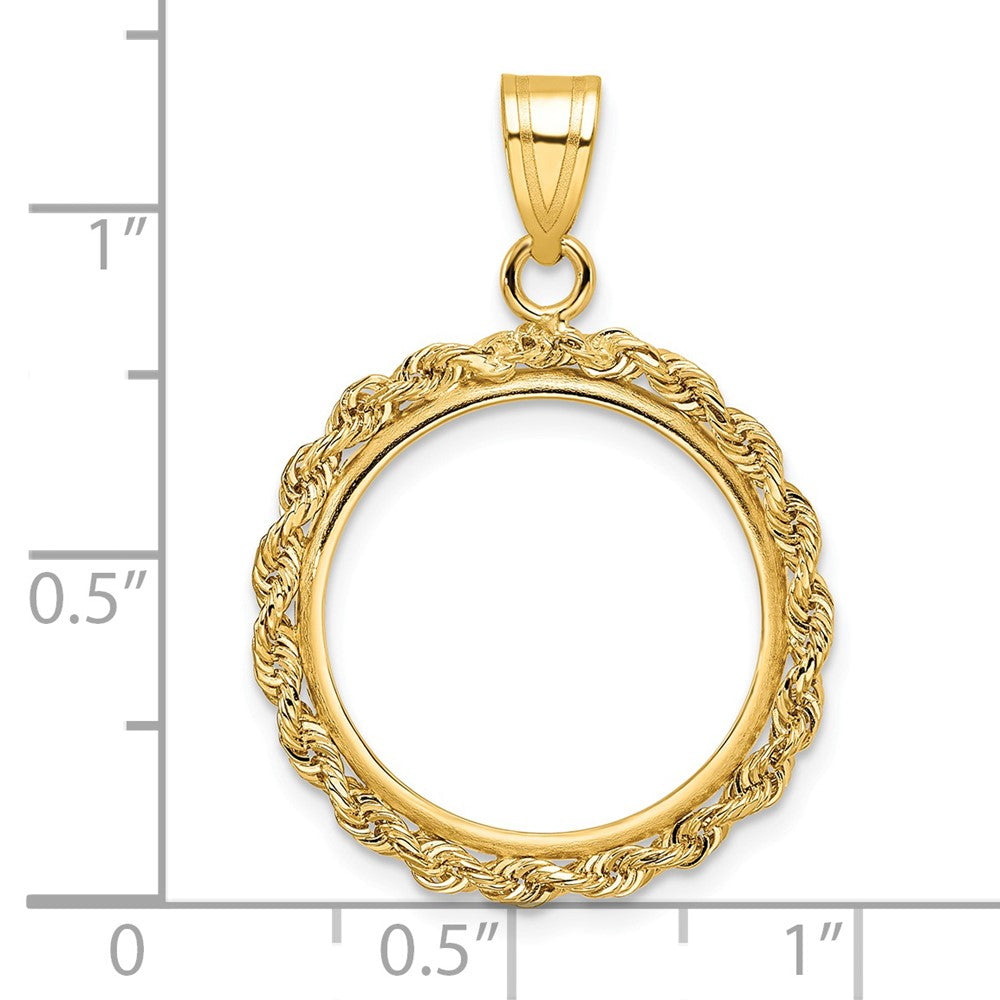 Wideband Distinguished Coin Jewelry 14k Polished Rope 18.0mm Prong Coin Bezel Pendant