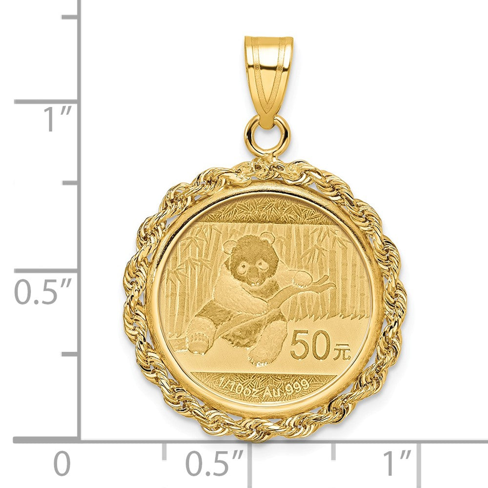 Wideband Distinguished Coin Jewelry 14k Polished Rope Mounted 1/10oz Panda Prong Coin Bezel Pendant