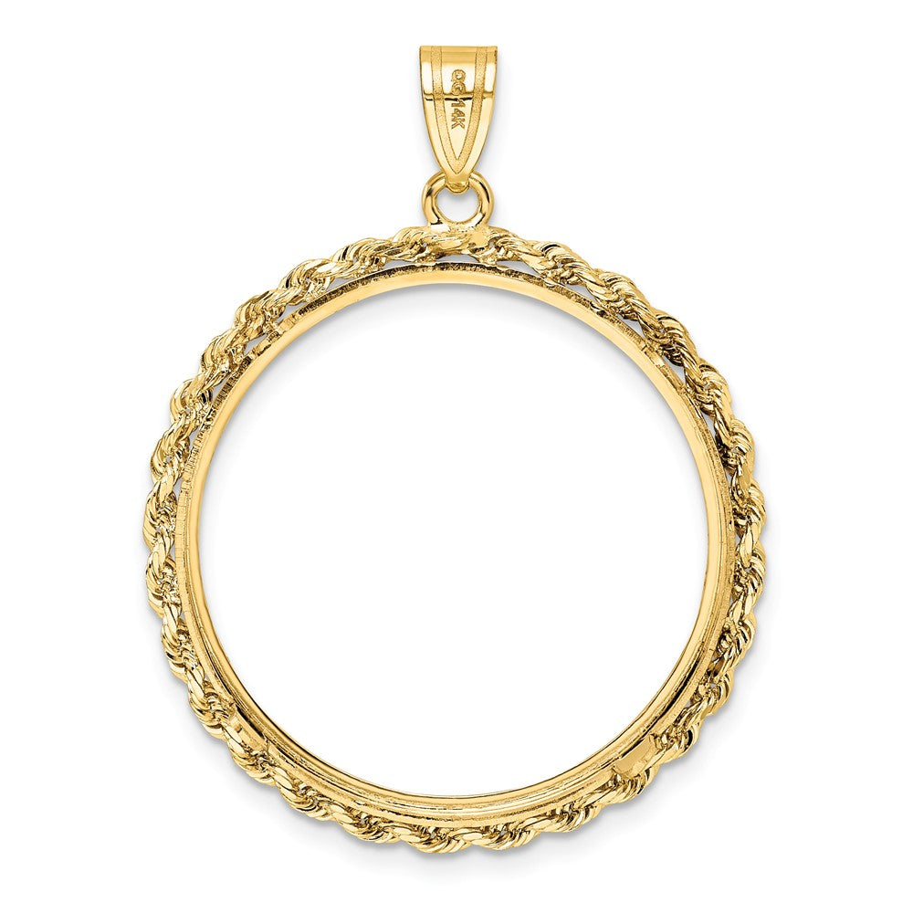 Wideband Distinguished Coin Jewelry 14k Polished Rope 27.0mm Prong Coin Bezel Pendant