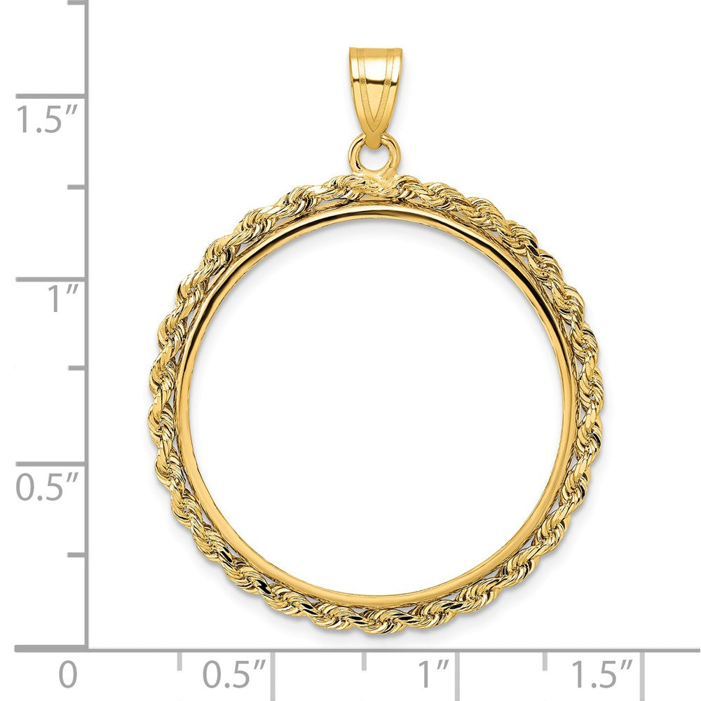 Wideband Distinguished Coin Jewelry 14k Polished Rope 27.0mm Prong Coin Bezel Pendant